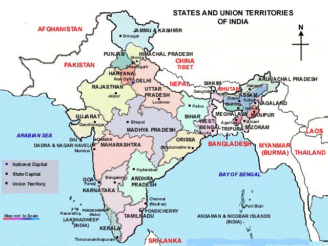 भारत से लगे हुए पडोसी देश की सीमा को लगे हुए भारतीय राज्य