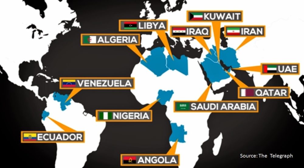 OPEC (तेल निर्यातक देशों का संगठन) Countries Map